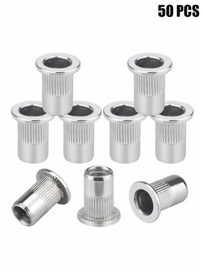 Buy 50 Pcs M6 Nut, M6 Stainless Steel Rivet Nut, Flat Head Threaded Insert Nutsert Rivnuts, Fastener Rivet Nut Assortment Kit with Internal Threads (Sliver) in UAE