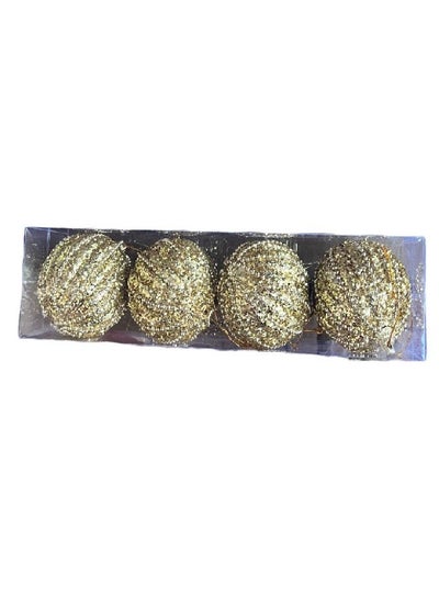 اشتري 4 Pieces Break Resistant Foam Balls Glitter Sequins Christmas Decoration Hanging Balls Christmas Decorations, Gold في مصر