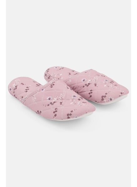 Buy Women Floral Print Close Toe Slip On Slipper, Pink in Saudi Arabia