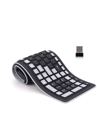 Buy Wireless Silicone Keyboard,  2.4GHz Wireless, Foldable Rollup Keyboard, Waterproof, Dustproof and Lightweight, Perfect for PC, Notebook, Laptop and Travel (Black and Grey) in UAE