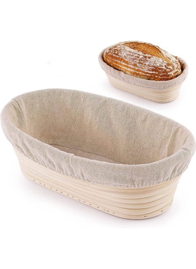 اشتري Oval Bread Proof Basket, Handmade Banneton Bread Proof Basket Brotform with Bread Lame, Dough Scraper, Sourdough Bread Proof Cloth Liner, Baking (10 x 6 x 3.5 Inches) في الامارات