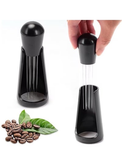 Buy Coffee Needle Espresso Dispensing Tool Coffee Ground Stirrer With Aluminum Stand Black 10.7x3x3cm in Saudi Arabia