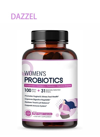 Buy Women’s Probiotic, 90 Caps 100 Billion CFU 31 Strains, with Organic Prebiotics Cranberry, Shelf Stable, Delayed Release, No Soy Gluten Dairy in Saudi Arabia