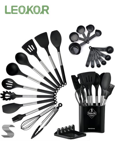 Buy 34 Pcs Kitchen Cooking Utensils Set Heat-resistant Silicone Spatula Tools Set with Stainless Steel Handle in Saudi Arabia