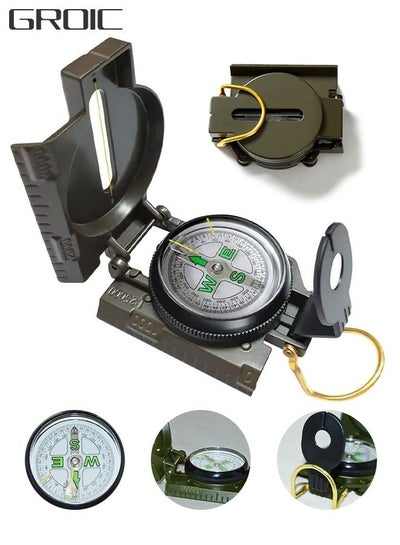 Buy Multi-functional Tactical Survival Military Compass Waterproof & Impact Resistant Compass with Map Ruler, Lensatic Sighting Directional Cross-Country Compass for Hiking, Camping in UAE