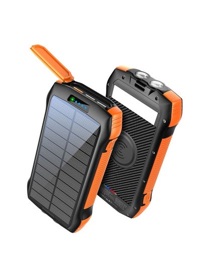 Buy Solar Charger Power Bank, 33500mAh Wireless Portable Charger with USB-C in/Output, QC3.0 Fast Charging, IP67 Waterproof, Outdoor Battery Pack Built-in Dual Led Flashlights for iPhone Samsung (Orange) in Saudi Arabia