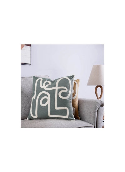 Buy Zevron Embroidered Filled Cushion 45x45cm - Olive in UAE