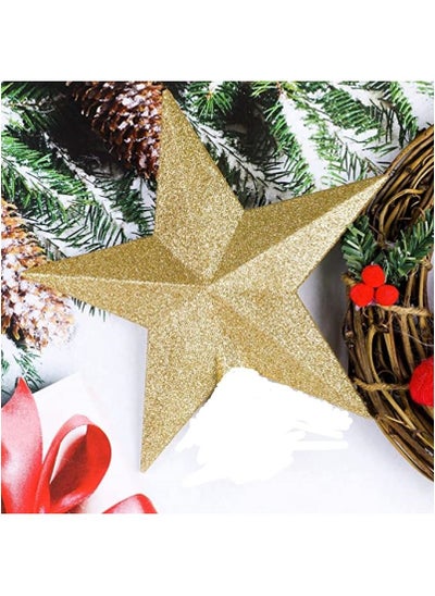 Buy Christmas Hanging Gold Glitter Star Pack Of Four in UAE