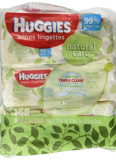 اشتري Huggies Natural Care Fragrance Free Soft Pack Wipes 168ct. Total,56 Count (Pack of 3) في الامارات