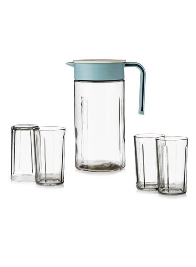 Buy Glass Drinks Set 1.5 Liter Jug With 4 Cups 300 Ml in Saudi Arabia