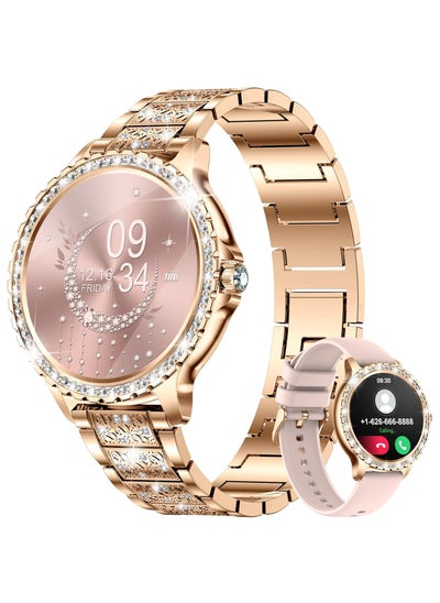 Buy Smart Watches for Women,1.32" HD Fitness Tracker Watch with Answer/Make Call,AI Voice Control,Heart Rate/Calories/SpO2 Monitor 20 Sport Modes Ladies Gold Smart Watch for Android iOS 2 Straps in Saudi Arabia