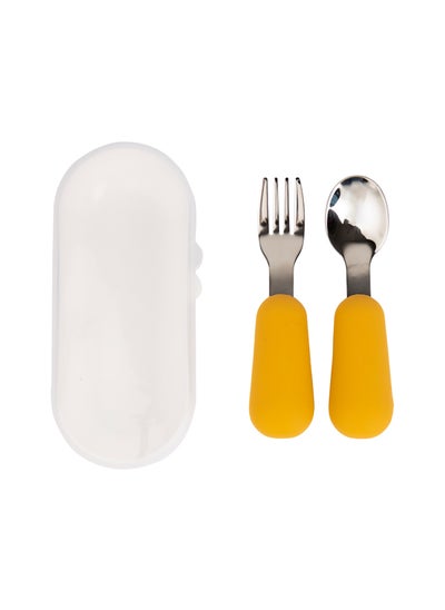 Buy Stainless Steel Cutlery Set With Spoon And Fork With Travel Case - Yellow in UAE