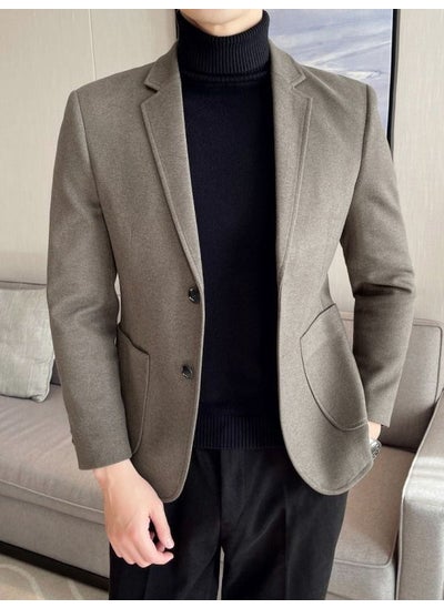 Buy Mens Wool Blazer Autumn Winter Thick Korean Casual Suit JacketBrown Brown in Saudi Arabia