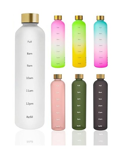 Buy Time Marked Cute Water Bottles For Women And Men, BPA Free Frosted & Aesthetic Water Bottle With Time Marker, Clear Water Bottle 1 Liter | 32 Oz in Saudi Arabia