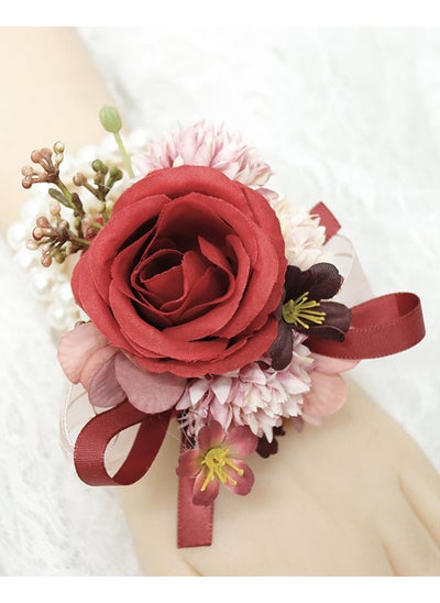 اشتري Elegant Wedding Guest Corsage Bridal Bouquet Red Pink No. 2 hand flower في السعودية