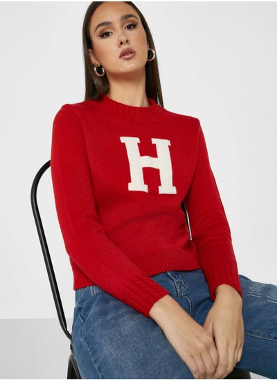 Buy Slogan Printed Intarsia Sweater in Saudi Arabia