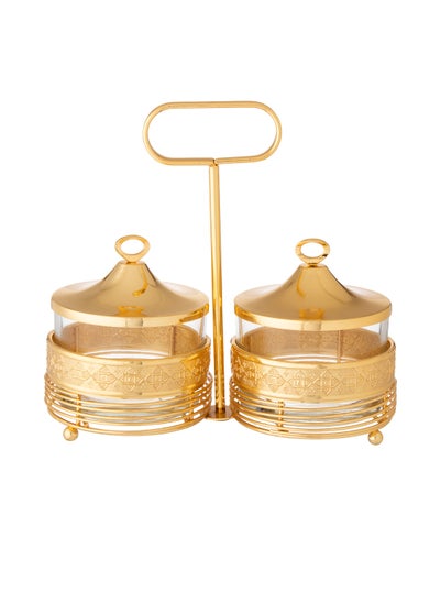 Buy A Stand For Dates Sweets And Nuts With An Elegant Double Golden Design in Saudi Arabia