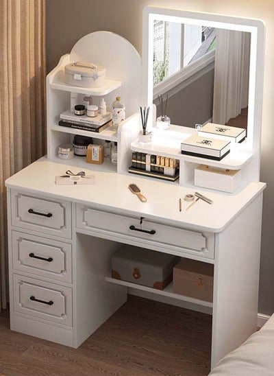 Buy Modern Minimalist Dressing Table for Bedroom with LED Mirror and Drawer Storage in UAE