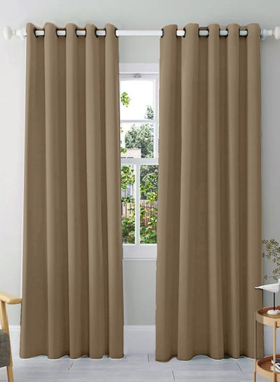 Buy Amali 2 Blackout curtains for living room Decor or bedroom window, noise reduction and light blocking with 16 Grommets in 2 panels long 274cm and 127 cm in width Walnut in UAE