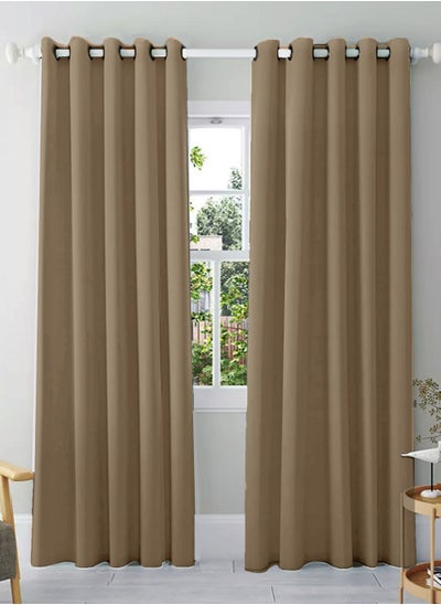 Buy Amali 2 Blackout curtains for living room Decor or bedroom window, noise reduction and light blocking with 16 Grommets in 2 panels long 274cm and 127 cm in width Walnut in UAE