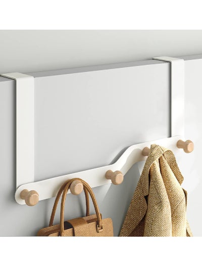 اشتري Over The Door Hooks - Multipurpose Door Rack with 5 Wooden Hooks, Over Door Coat Hanger, Back of Bathroom Bedroom, Hanging Coats Towel Hanger Coat Rack for Towels, Clothes（White） في الامارات