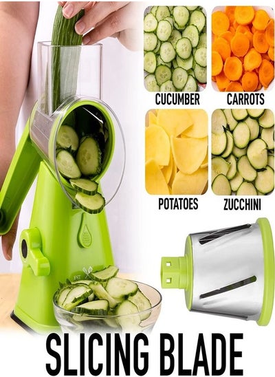 Buy Vegetable Slicer with 3 Interchangeable Ultra Sharp Stainless Steel Blades Kitchen Grater with Handle in UAE