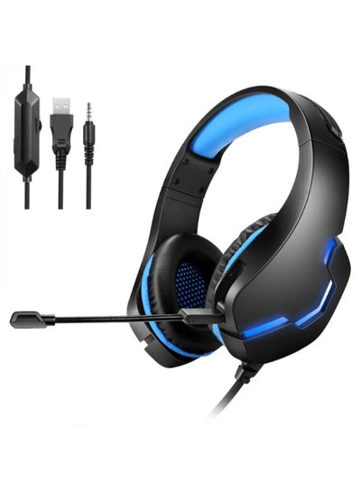 Buy J10 High Quality LED light Gaming Surrounding Headset With Noise Cancelation Microphone USB+3.55mm Jack For PC & Playstation - Black Blue in Egypt