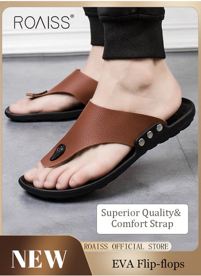 Buy Eva Sandals for Men Light and Breathable Beach Flip Flops Non Slip Slippers Leather Casual T Shaped Slipper in UAE