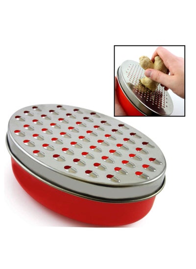 Buy Cheese Grater Citrus Lemon Zester with Food Storage Container & Lid - Perfect For Hard Parmesan Or Soft Cheddar Cheeses, Ginger, Vegetables, Butter, Chocolate & Nutmeg (Red) in UAE