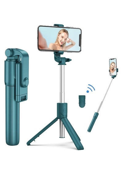 اشتري Selfie Stick, Long Selfie Stick with Tripod Stand, Bluetooth Mobile Selfie Stick for Mobile Phone, Makeup,Selfie, Vlogging, Youtube, Live, iphone (104cm Green) في السعودية