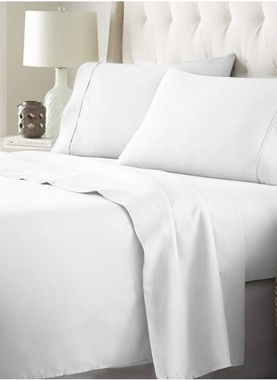 Buy Stitch King Cotton Sheet Set 4 Pieces 300 Stitches White in Saudi Arabia