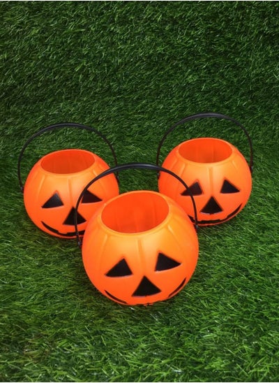 Buy Pack Of 3 Pieces Halloween Candy Buckets Plastic Jack-O-Lantern Pails With Handle, Portable Pumpkin Monster Baskets Bowl Pot For Halloween Party Supplies Trick Or Treat Activities, Orange in Egypt