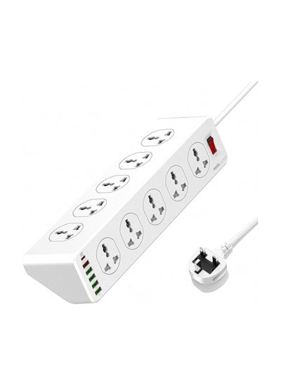 Buy Surge Protector Power Strip,Extension Socket,30W 6-Port USB Charger Power Strip with 10*Outlets/5 *USB / 1 * PD USB-C Wall Charger Adapter Fast Charging,2500 Watt, 2 Meter Power Cable in UAE