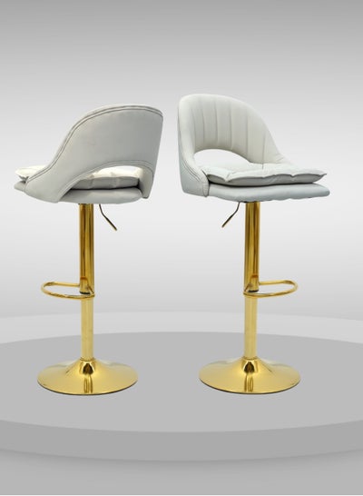 Buy 2-Pieces Bar Stools PU Leather Breakfast Chairs Adjustable Swivel Stylish Counter Chairs Gold High Stools for Kitchen Island/Home Bar Color White & Gold BC12 in UAE