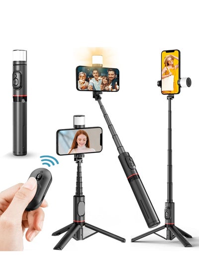 Buy Selfie Stick For Phone Size 4.5-6.2Inch Extendable to 85cm Selfie Stick Tripod with Bluetooth Wireless Remote Phone Holder (Q12s Black) in UAE