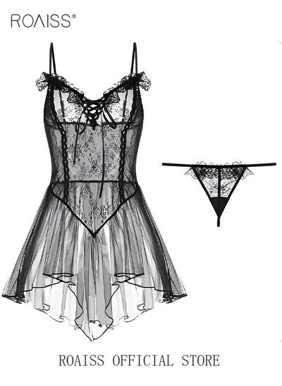 اشتري Female Night Dress Lace Suspender Peplum Sleep Dress Bodysuit for Women في السعودية