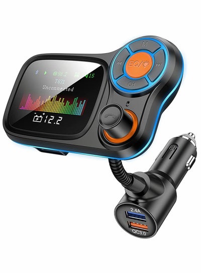 Buy Car Bluetooth, FM Transmitter, for Bluetooth 5.0, Digital Radio Adapter, Wireless Hands-Free Kit, Color Screen and Double QC3.0/2.4A USB Charging Ports in Saudi Arabia