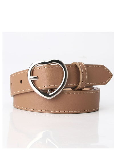 اشتري Women's All-purpose Denim Pants With Heart-shaped Pin Buckle Belt 105cm Brown في الامارات