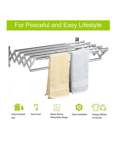 Buy Stainless Steel Wall-Mounted Laundry Drying Rack Adjustable, Wide, and Space-Saving Clothes Airer - Perfect for Bathroom, Terrace, or Home Use, Collapsible and Folding Design 120cm in UAE