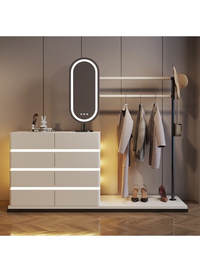 Buy Dressing Table with Clothing Rack & LED Mirror & Drawers in UAE