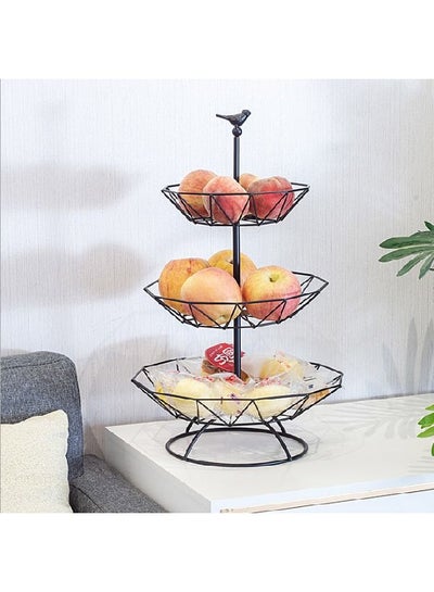 Buy 3-Tier Metal Basket Decorative Modern Fruit Rack Black in UAE