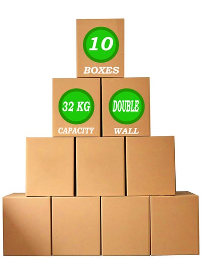 Buy 10 Pack Large Heavy Duty Double Wall 5 Ply Carton Box Cardboard Box for Moving Shipping Storage Size 70 X 45 X 45 cm Capacity 32 Kg Brown in UAE