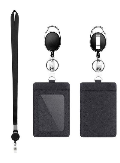 2 Pcs Heavy Duty Retractable Reel Clips Set with Carabiner Clip Detachable  Neck Lanyard Strap and Retractable Badge Reel ID Card Holders Vertical  Leather ID Card Holder Black price in UAE