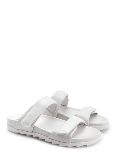 اشتري Women's Leather Flat Slide Sandal Hook & Loop Closure White في الامارات