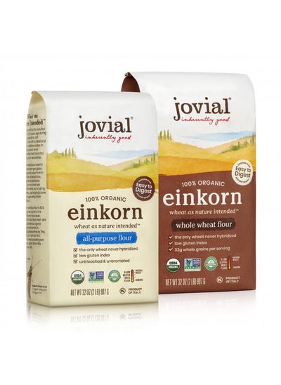 اشتري Jovial Einkorn 100% Organic Einkorn All Purpose Flour - Baking Flour, High Protein, Non-GMO, USDA Certified Organic, Unbleached Flour, Product of Italy, Organic All Purpose Flour - 32 Oz, 2 Pack في الامارات