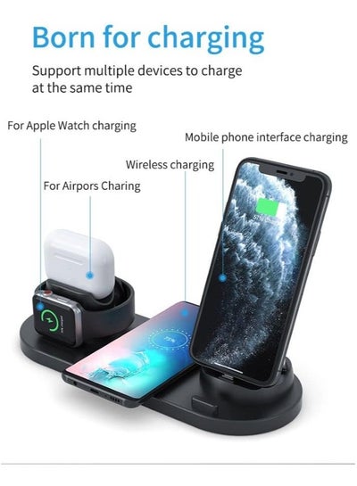 Buy Wireless Charger, 6 in 1 Wireless Fast Charging Station for Apple Watch/AirPods Pro/iPhone 13/12/11/11pro/11pro Max/X/XS/XR Samsung S20/S10 in Saudi Arabia