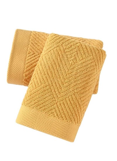 Buy 2-Piece Towel Set, Super Soft Yellow Hand Towels Terry Striped Weave Pattern Ultra Absorbent 100% Cotton Towel for Bathroom(34x74cm) in UAE