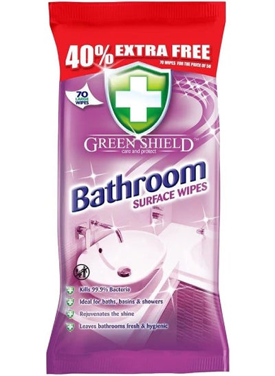 Buy GreenShield 4in1 Bathroom Surface 70 Large wipes, Kills Bacteria, Ideal for baths, basins & showers, makes the surface shiny, leaves bathrooms fresh and shiny. in UAE