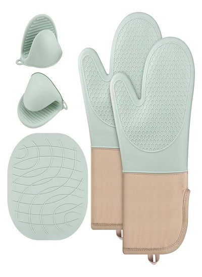 Buy Mint Green Heat Resistant Oven Mitts and Pot Holders Sets,Lnsulation Pad in Saudi Arabia