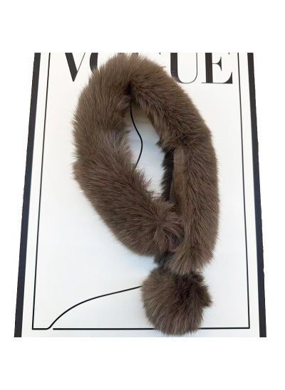 Buy Korean-style Scarf with Faux Fur Pom PomsBrown Brown in Saudi Arabia